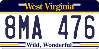 WV license plate 8MA476