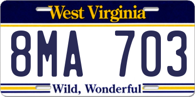 WV license plate 8MA703