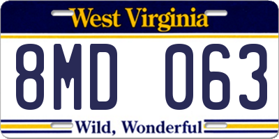 WV license plate 8MD063