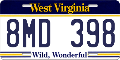 WV license plate 8MD398