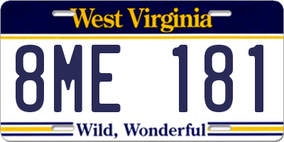 WV license plate 8ME181