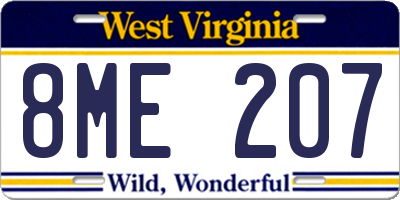WV license plate 8ME207