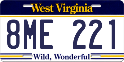 WV license plate 8ME221