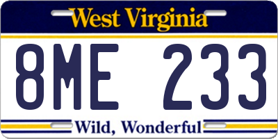 WV license plate 8ME233
