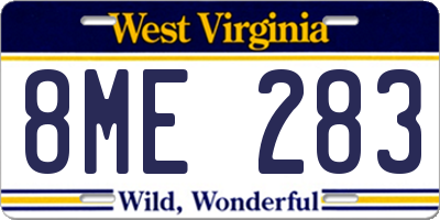 WV license plate 8ME283