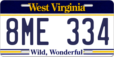 WV license plate 8ME334