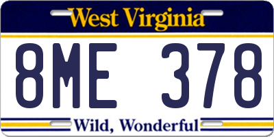 WV license plate 8ME378