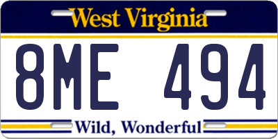 WV license plate 8ME494