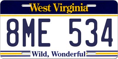WV license plate 8ME534