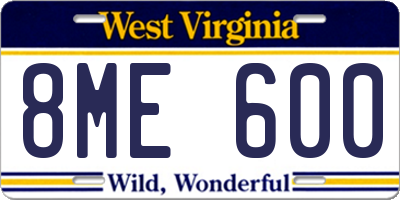WV license plate 8ME600