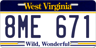 WV license plate 8ME671
