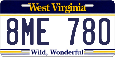 WV license plate 8ME780