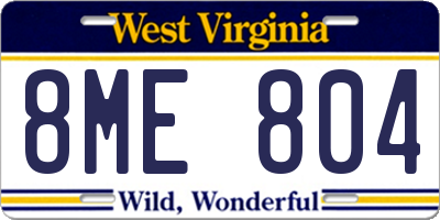 WV license plate 8ME804