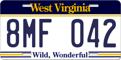WV license plate 8MF042