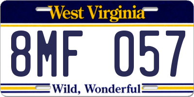 WV license plate 8MF057