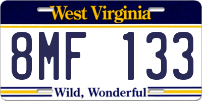 WV license plate 8MF133