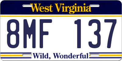 WV license plate 8MF137