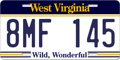 WV license plate 8MF145
