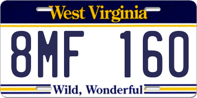 WV license plate 8MF160
