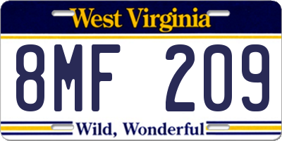 WV license plate 8MF209