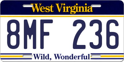 WV license plate 8MF236