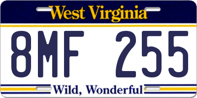 WV license plate 8MF255