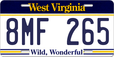 WV license plate 8MF265
