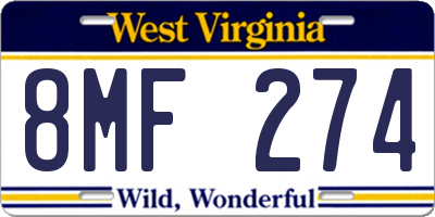 WV license plate 8MF274