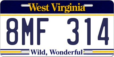 WV license plate 8MF314