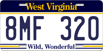 WV license plate 8MF320