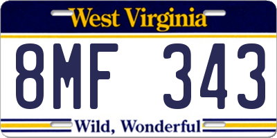 WV license plate 8MF343