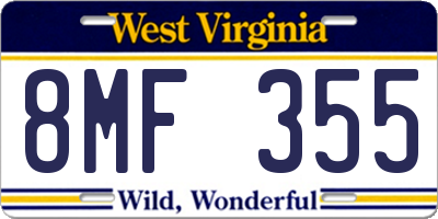 WV license plate 8MF355