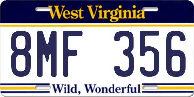WV license plate 8MF356