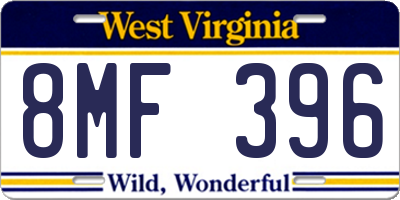 WV license plate 8MF396