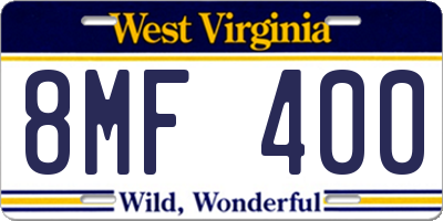 WV license plate 8MF400