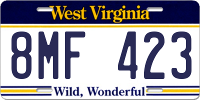 WV license plate 8MF423