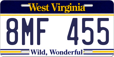 WV license plate 8MF455