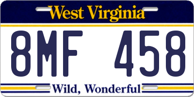 WV license plate 8MF458