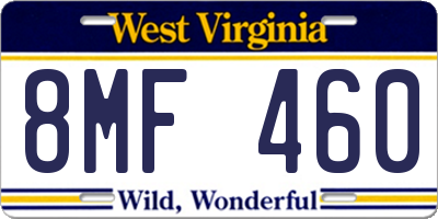 WV license plate 8MF460