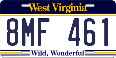 WV license plate 8MF461