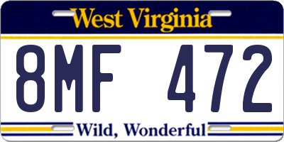 WV license plate 8MF472