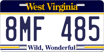 WV license plate 8MF485