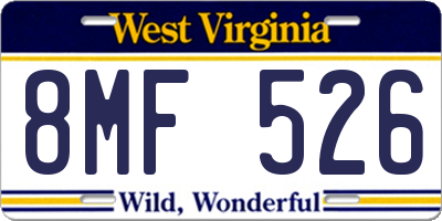 WV license plate 8MF526