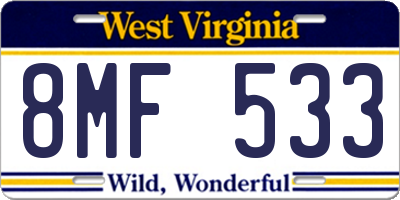 WV license plate 8MF533