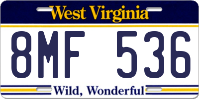 WV license plate 8MF536