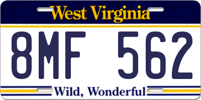 WV license plate 8MF562