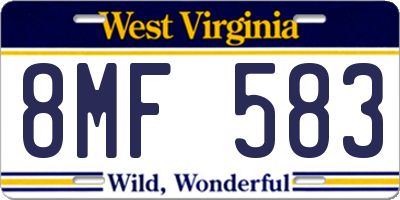 WV license plate 8MF583