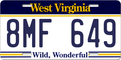 WV license plate 8MF649