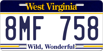 WV license plate 8MF758
