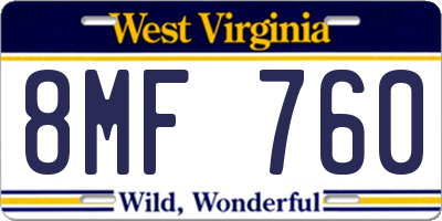 WV license plate 8MF760